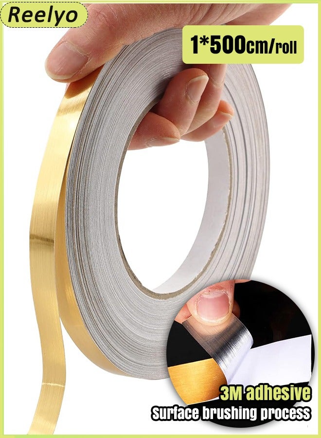 Reelyo 50M Self-Adhesive Glossy Gold Wall Trim, Imitation Brushed Metal Peel and Stick Molding Trim, 10mm Waterproof Mildew-Proof Sealing Tape for Kitchen Stoves Bathroom Toilets Floor Wall Edge Protector & Mirror Cabinet Tiles Decor Festival Decorations Ramadan Guests - Image 1